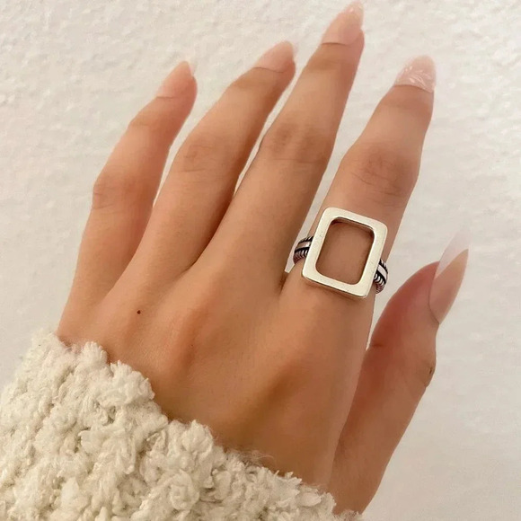 925 Sterling Silver Chunky Ring Rectangle Geometric Minimalist Ring - Picture 4 of 6